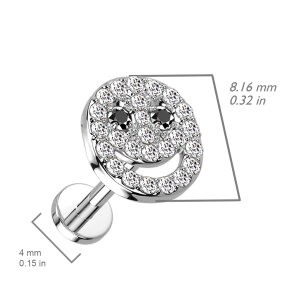 Steel - Labret - Smiley - Crystal - Internal thread 8 mm
