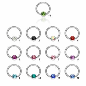 Steel - BCR ball closure ring - crystal - 1,2 mm 8 mm - 3...