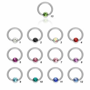 Steel - BCR ball closure ring - crystal - 1,2 mm 8 mm - 3 mm - LR