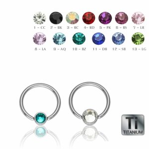 8 mm - 3 mm - AQ - Aqua Marine - Ti Gloss Titan - BCR Klemmring - Klemm-Flat Ball - Kristall - 1,2 mm