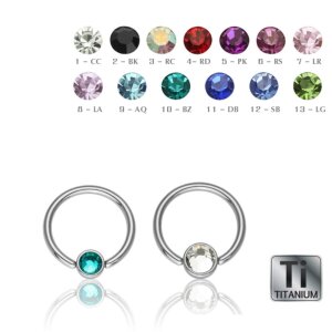 Titanium - BCR ball closure ring - Clip-in flat ball - crystal - 1,2 mm 8 mm - 3 mm - CC