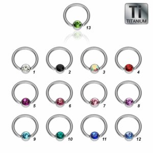 Titanium - BCR ball closure ring - Clip-in flat ball - crystal - 1,2 mm 8 mm - 3 mm - CC