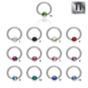 Titanium - BCR ball closure ring - Clip-in flat ball - crystal - 1,2 mm 8 mm - 3 mm - CC