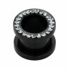 Steel - Flesh Tunnel - Black - with  crystals - Supernova Concept 2 mm - CC