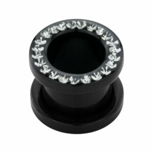 2,5 mm - CC - Crystal Clear/ Kristallklar - Stahl - Flesh Tunnel - schwarz - mit SWAROVSKI Kristallen - Supernova Concept