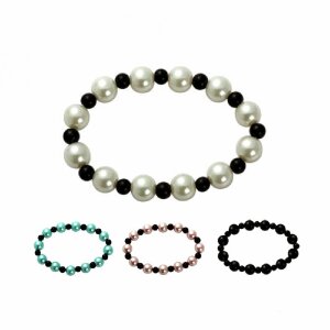 Pulseira de contas de vidro - bicolor - LB/BK - Azul...